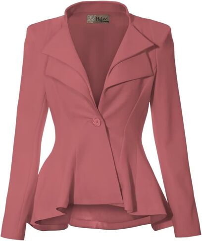 Hybrid Women's Casual Work Office Dressy Double Notch Lapel Sharp Shoulder Pad Single Button Peplum Comfy Blazer in Saudi Arabia