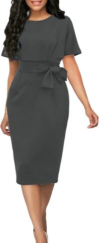 YACUN Women Batwing Sleeve Bodycon Work Dresses High Waist Business Casual Office Pencil Dress with Belt in Kuwait