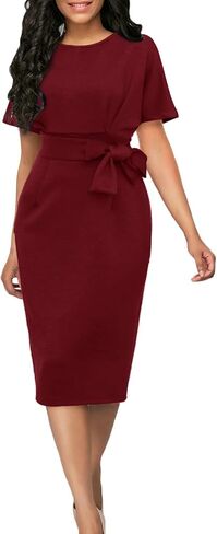 YACUN Women Batwing Sleeve Bodycon Work Dresses High Waist Business Casual Office Pencil Dress with Belt in Kuwait