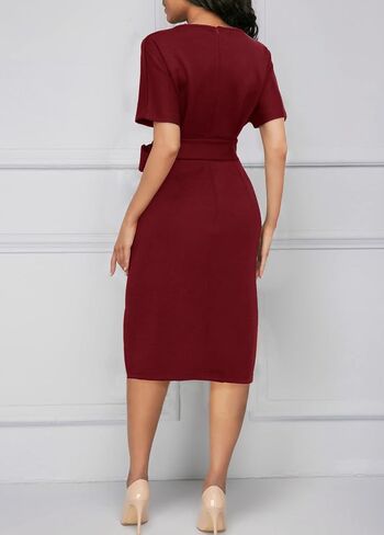 YACUN Women Batwing Sleeve Bodycon Work Dresses High Waist Business Casual Office Pencil Dress with Belt in Kuwait