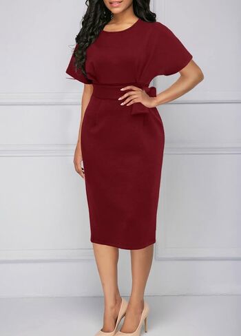 YACUN Women Batwing Sleeve Bodycon Work Dresses High Waist Business Casual Office Pencil Dress with Belt in Kuwait