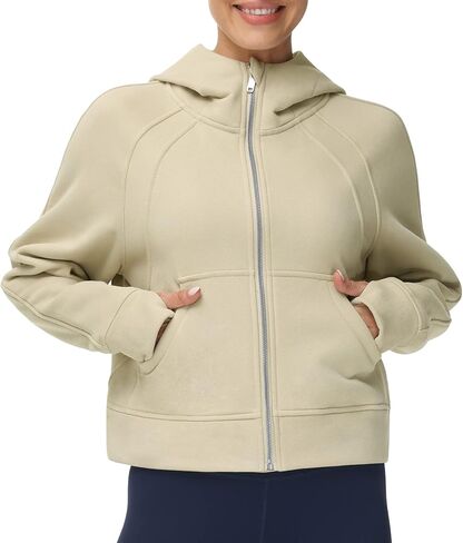 THE GYM PEOPLE Women's Full-Zip Up Hoodies Jacket Fleece Workout Crop Tops Sweatshirts with Pockets Thumb Hole in Kuwait