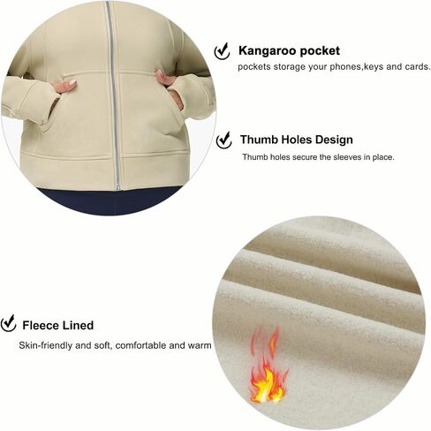 THE GYM PEOPLE Women's Full-Zip Up Hoodies Jacket Fleece Workout Crop Tops Sweatshirts with Pockets Thumb Hole in Kuwait