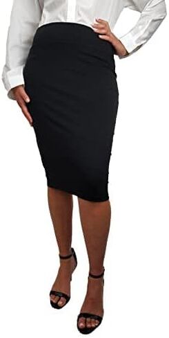 Sweet Hearts Women’s Basic Stretch Pencil Skirt- Regular & Plus Size- Below Knee Office Midi Bodycon Nylon Skirt Made in USA in Kuwait