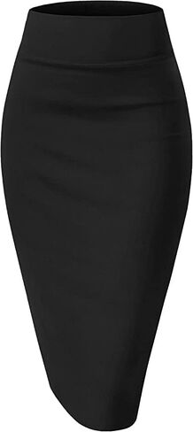 Sweet Hearts Women’s Basic Stretch Pencil Skirt- Regular & Plus Size- Below Knee Office Midi Bodycon Nylon Skirt Made in USA in Kuwait