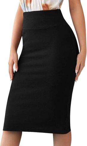 Sweet Hearts Women’s Basic Stretch Pencil Skirt- Regular & Plus Size- Below Knee Office Midi Bodycon Nylon Skirt Made in USA in Kuwait