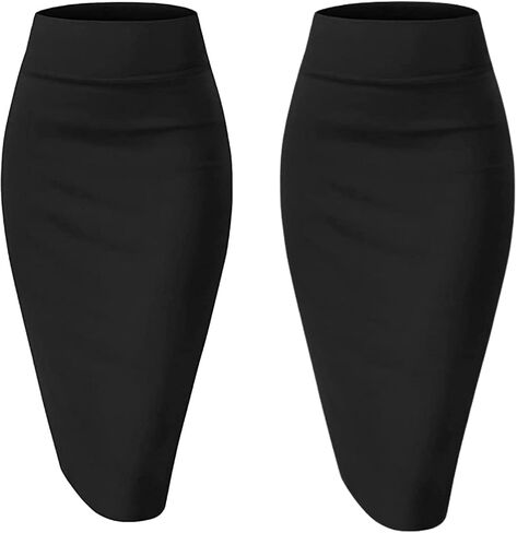 Sweet Hearts Women’s Basic Stretch Pencil Skirt- Regular & Plus Size- Below Knee Office Midi Bodycon Nylon Skirt Made in USA in Saudi Arabia