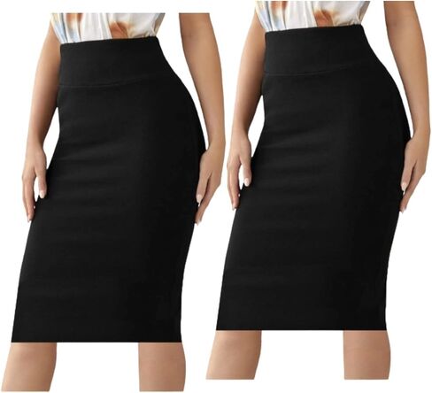 Sweet Hearts Women’s Basic Stretch Pencil Skirt- Regular & Plus Size- Below Knee Office Midi Bodycon Nylon Skirt Made in USA in Saudi Arabia