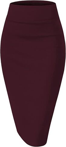 Sweet Hearts Women’s Basic Stretch Pencil Skirt- Regular & Plus Size- Below Knee Office Midi Bodycon Nylon Skirt Made in USA in Saudi Arabia