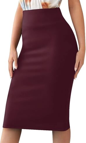 Sweet Hearts Women’s Basic Stretch Pencil Skirt- Regular & Plus Size- Below Knee Office Midi Bodycon Nylon Skirt Made in USA in Saudi Arabia