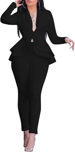 Salimdy Sexy 2 Piece Outfits for Women Long Sleeve Solid Blazer with Pants Casual Elegant Business Suit Sets in Kuwait