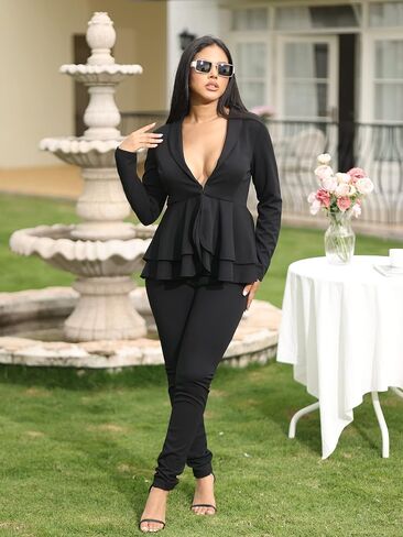 Salimdy Sexy 2 Piece Outfits for Women Long Sleeve Solid Blazer with Pants Casual Elegant Business Suit Sets in Kuwait