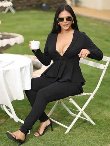Salimdy Sexy 2 Piece Outfits for Women Long Sleeve Solid Blazer with Pants Casual Elegant Business Suit Sets in Kuwait