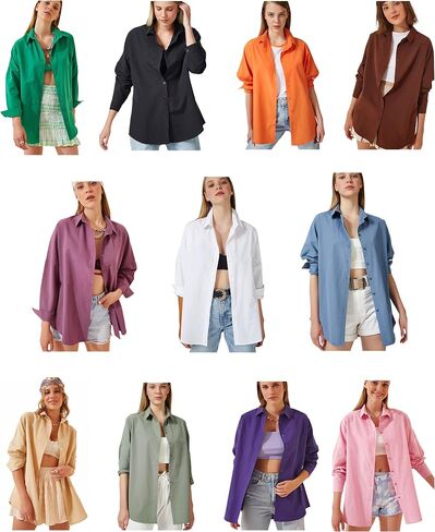 BIG DART Oversized Button Down Shirts for Women, Dressy Casual Long Sleeve Blouses Summer Tops Tunics in Kuwait