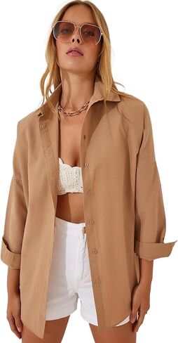 BIG DART Oversized Button Down Shirts for Women, Dressy Casual Long Sleeve Blouses Summer Tops Tunics in Kuwait