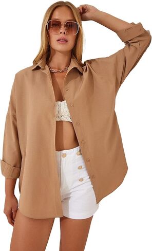 BIG DART Oversized Button Down Shirts for Women, Dressy Casual Long Sleeve Blouses Summer Tops Tunics in Kuwait