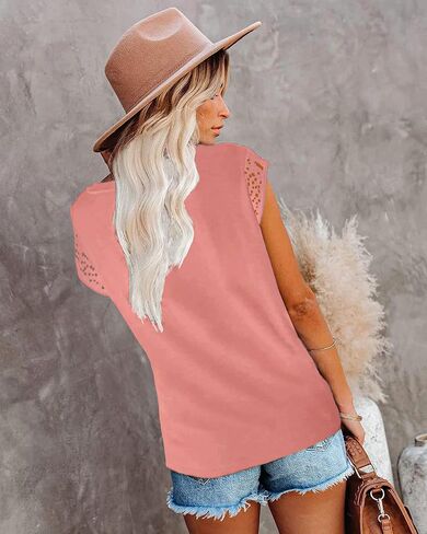 ETCYY Womens Cap Sleeve Tops 2023 Trendy Floral Print Summer Tops Loose Fit Lace T Shirts Blouses in Saudi Arabia