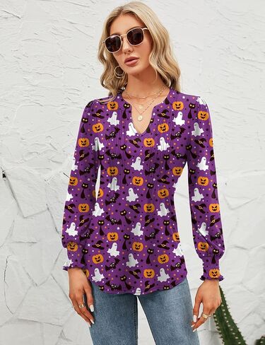 Micoson Womens V Neck Puff Short Sleeve Pleated T Shirts Fashion Summer Tops Casual Tunic Blouse in Saudi Arabia