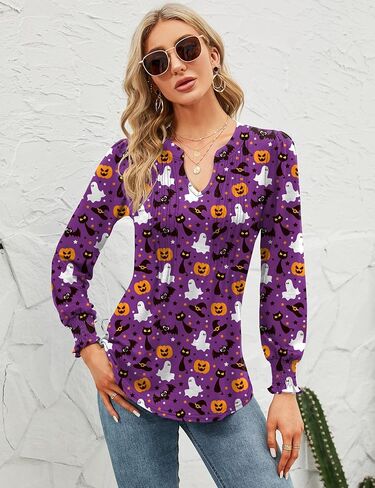 Micoson Womens V Neck Puff Short Sleeve Pleated T Shirts Fashion Summer Tops Casual Tunic Blouse in Saudi Arabia