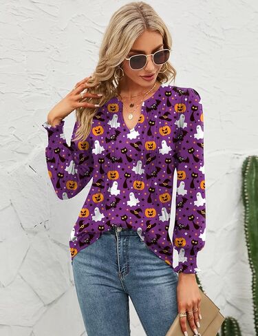 Micoson Womens V Neck Puff Short Sleeve Pleated T Shirts Fashion Summer Tops Casual Tunic Blouse in Saudi Arabia