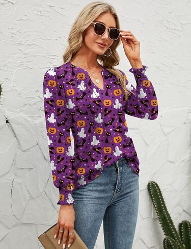 Micoson Womens V Neck Puff Short Sleeve Pleated T Shirts Fashion Summer Tops Casual Tunic Blouse in Saudi Arabia
