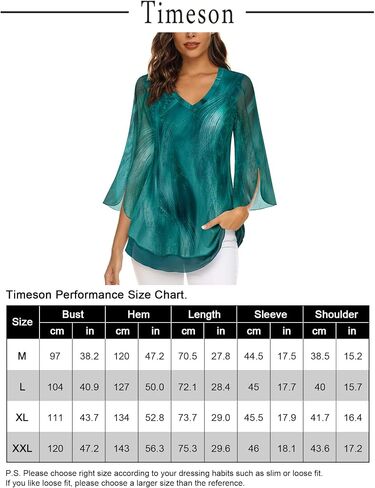 Timeson Women's 3/4 Sleeve Floral Blouses Shirts | Double Layers, V Neck, Dressy, Tunics, Tops in Saudi Arabia
