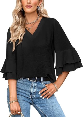 Women's Casual Floral Blouse Batwing Sleeve Loose Fitting Shirts Boho Knot Front Tops in Kuwait