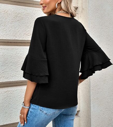 Women's Casual Floral Blouse Batwing Sleeve Loose Fitting Shirts Boho Knot Front Tops in Kuwait