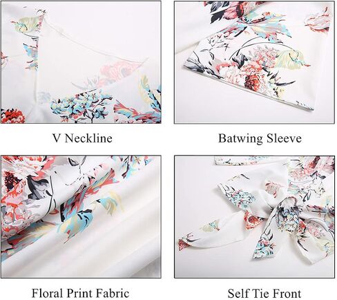 Women's Casual Floral Blouse Batwing Sleeve Loose Fitting Shirts Boho Knot Front Tops in Kuwait