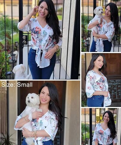 Women's Casual Floral Blouse Batwing Sleeve Loose Fitting Shirts Boho Knot Front Tops in Kuwait