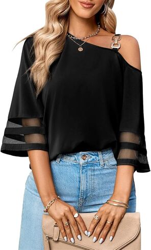 Women's Casual Floral Blouse Batwing Sleeve Loose Fitting Shirts Boho Knot Front Tops in Kuwait