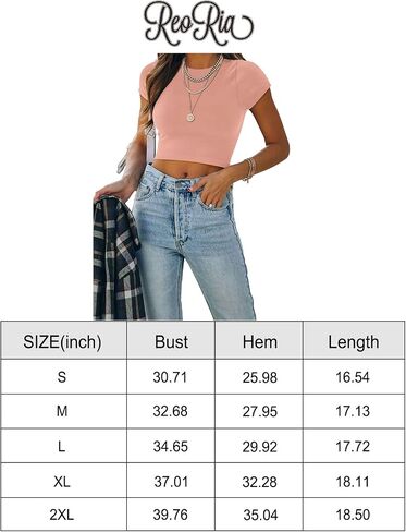 REORIA Women's Cute Short Sleeve High Neck Double Lined Tight T Shirts Crop Tops Tees in Saudi Arabia