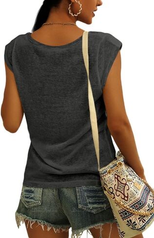 Langwyqu Womens Cap Sleeve Blouses T-Shirt Casual Loose Fit Basic Shirts Tank Tops in Kuwait
