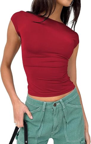 EFAN Womens Sexy Backless Tops Open Back Shirts Summer Crop Tops Short Sleeve Cute Clothes Y2k Tops 2023 in Saudi Arabia