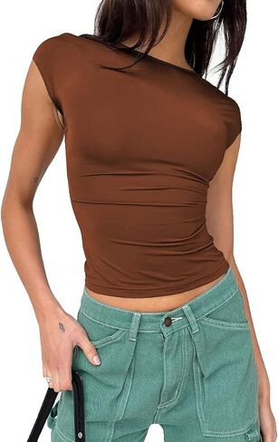 EFAN Womens Sexy Backless Tops Open Back Shirts Summer Crop Tops Short Sleeve Cute Clothes Y2k Tops 2023 in Saudi Arabia