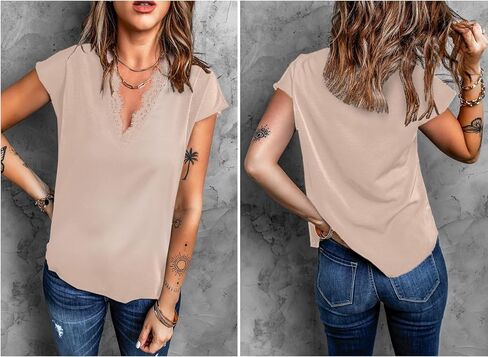 lime flare Dressy Lace Trim Blouse Tops Popular Short Sleeve Shirt in Kuwait
