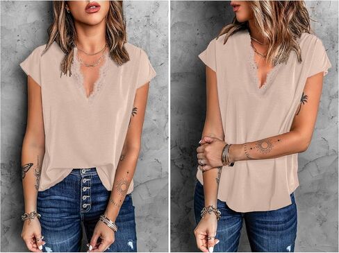 lime flare Dressy Lace Trim Blouse Tops Popular Short Sleeve Shirt in Kuwait
