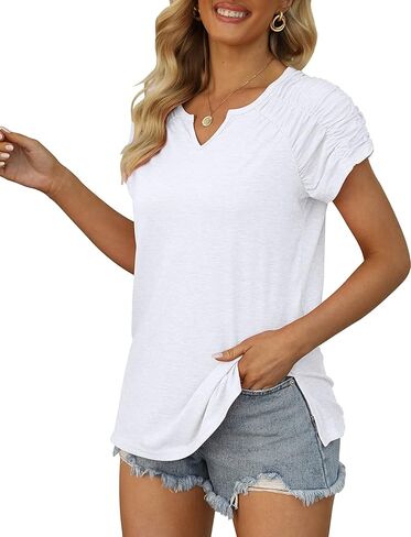 XIEERDUO Womens Summer Tops Casual V Neck T Shirts Short Sleeve Shirts Loose Fit Flowy in Kuwait