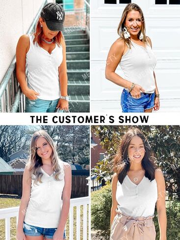 MEROKEETY Womens V Neck Tank Tops Summer Sleeveless Ribbed Button Casual Henley Shirts in Saudi Arabia