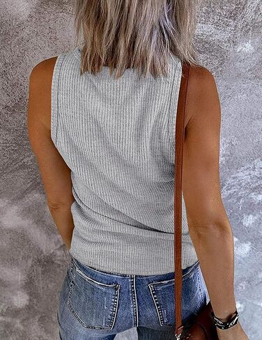 MEROKEETY Womens V Neck Tank Tops Summer Sleeveless Ribbed Button Casual Henley Shirts in Saudi Arabia