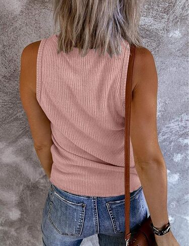 MEROKEETY Womens V Neck Tank Tops Summer Sleeveless Ribbed Button Casual Henley Shirts in Saudi Arabia
