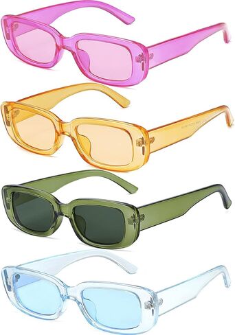 Tskestvy 4 Pieces Retro Sunglasses Vintage Sunglasses Small Square Rectangle 90s Glasses Trendy Y2K for Women Aesthetic in Saudi Arabia