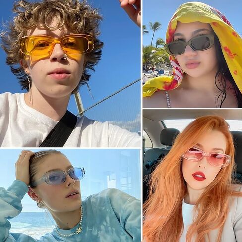 Tskestvy 4 Pieces Retro Sunglasses Vintage Sunglasses Small Square Rectangle 90s Glasses Trendy Y2K for Women Aesthetic in Saudi Arabia