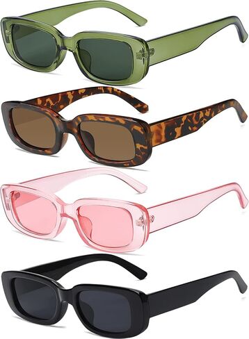Tskestvy 4 Pieces Retro Sunglasses Vintage Sunglasses Small Square Rectangle 90s Glasses Trendy Y2K for Women Aesthetic in Kuwait