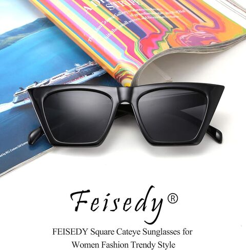 FEISEDY Vintage Square Cat Eye Sunglasses Women Trendy Cateye Sunglasses B2473 in Saudi Arabia