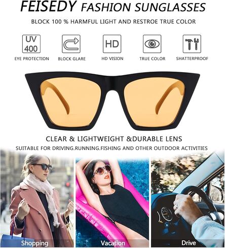 FEISEDY Vintage Square Cat Eye Sunglasses Women Trendy Cateye Sunglasses B2473 in Saudi Arabia