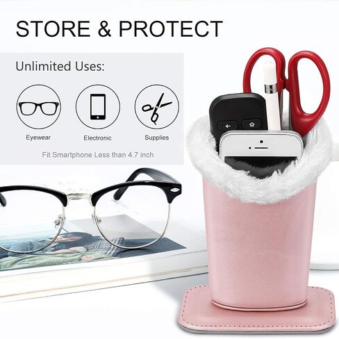 Fintie Plush Lined Eyeglasses Holder with Magnetic Base- Premium Vegan Leather Glasses Stand Case in Saudi Arabia