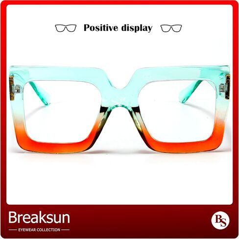نظارات Breaksun ذات الضوء الأزرق كبيرة الحجم للنساء، نظارات كمبيوتر مربعة سميكة أنيقة بدون وصفة طبية، نظارات سوداء in Kuwait