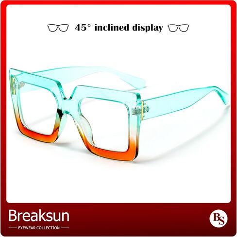 نظارات Breaksun ذات الضوء الأزرق كبيرة الحجم للنساء، نظارات كمبيوتر مربعة سميكة أنيقة بدون وصفة طبية، نظارات سوداء in Kuwait