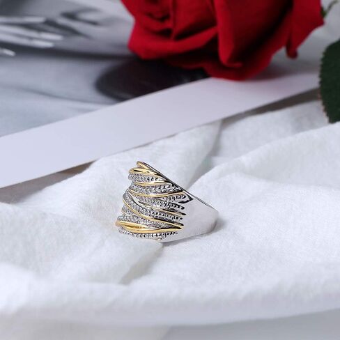 Mytys 2 Tone Intertwined Crossover Statement Ring Fashion Chunky Band Rings for Women Black Gold Silver Rose Gold Plated Wide Index Finger Rings Costume Jewelry in Saudi Arabia
